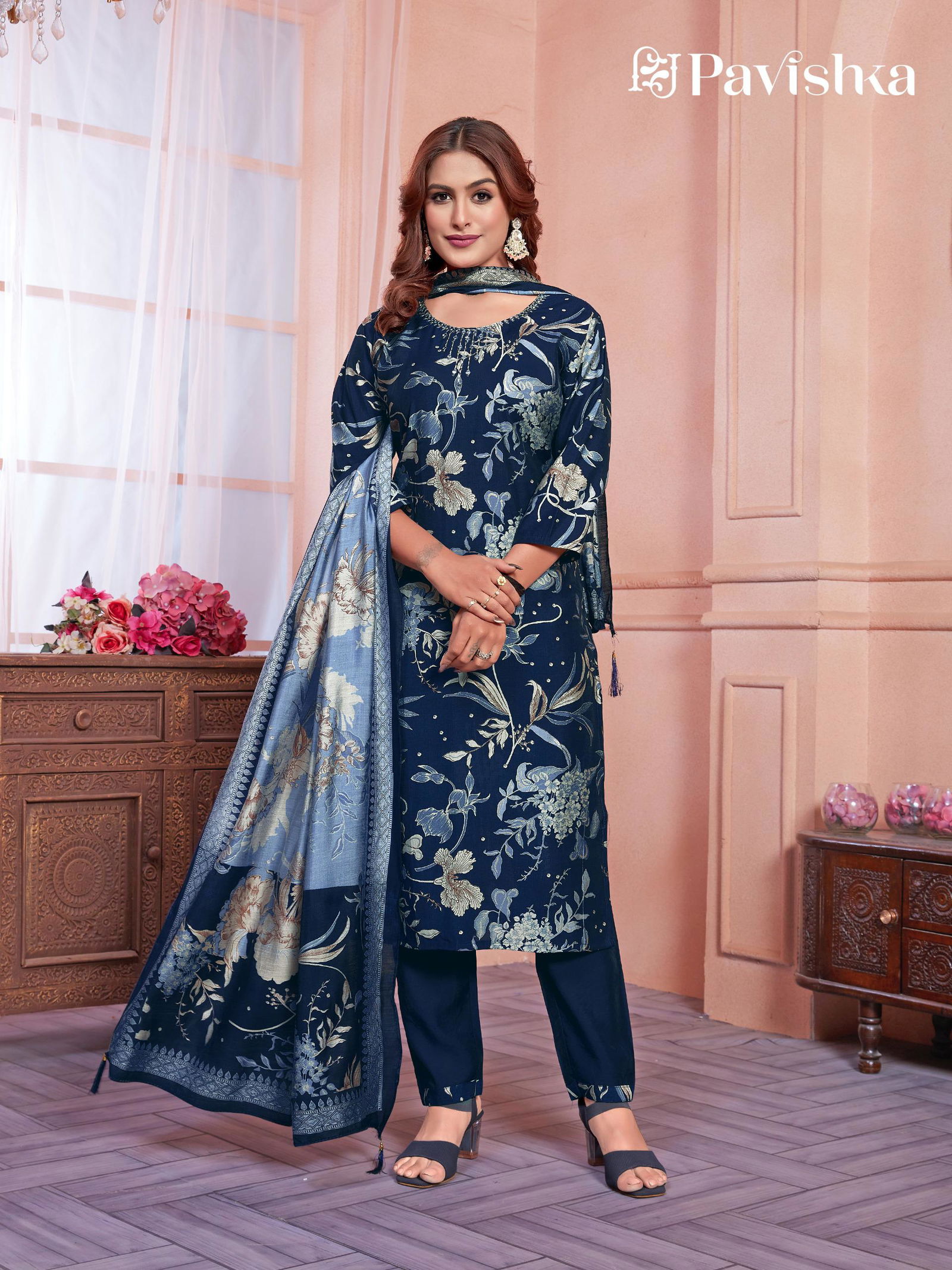Pavishka Chanderi Modal Silk Printed Kurti With Bottom Dupatta Wholesale Price In Surat